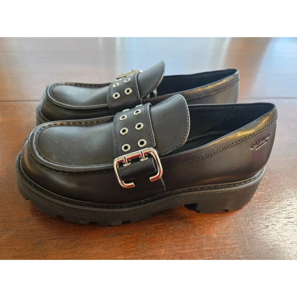 VAGABOND Shoemakers Cosmo 2.0 Women's Black Loafers Buckle EU 38, US 7.5-8, New